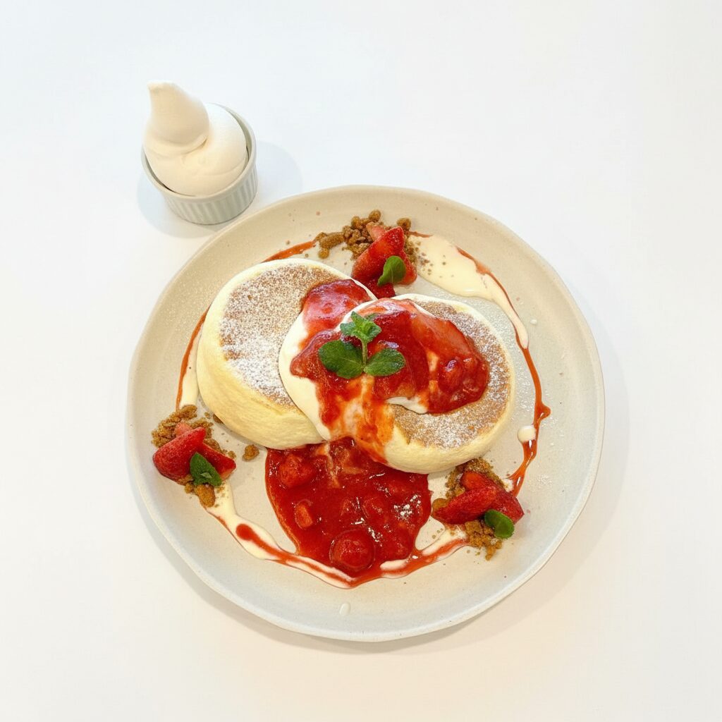 「cafe Rob」の「こぼれ苺パンケーキ」