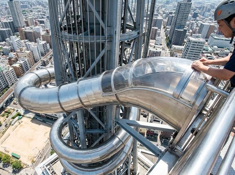 全長６０ｍで高さ２２ｍのスリルを体験.