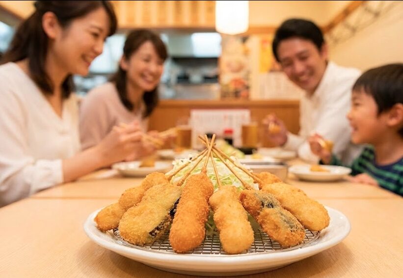 新世界で串カツを楽しむ