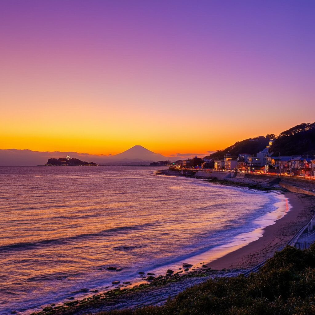 稲村ヶ崎で夕日