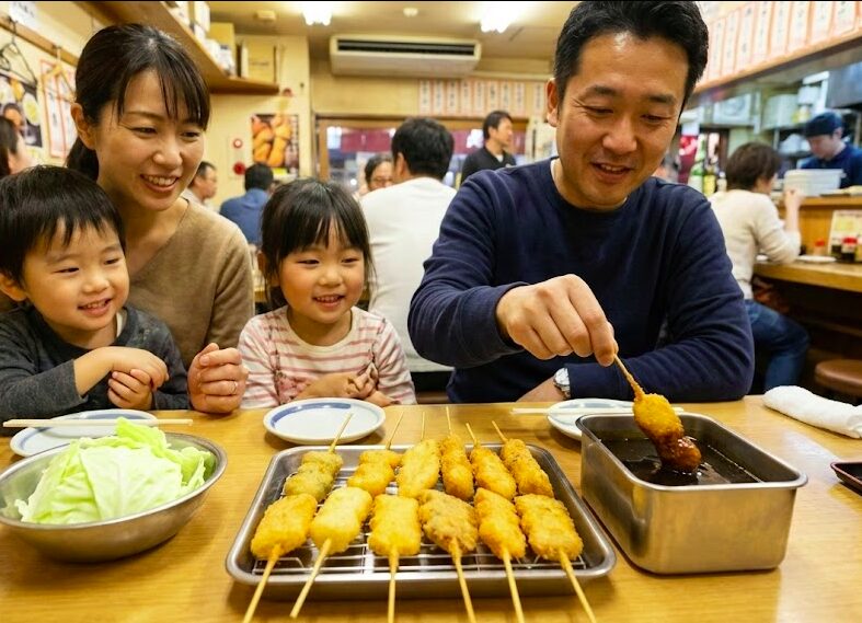 観光の後は新世界で串カツを楽しむ