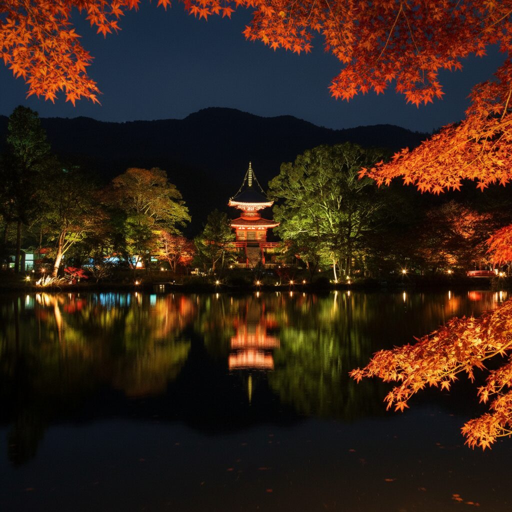 大覚寺の「真紅の水鏡」