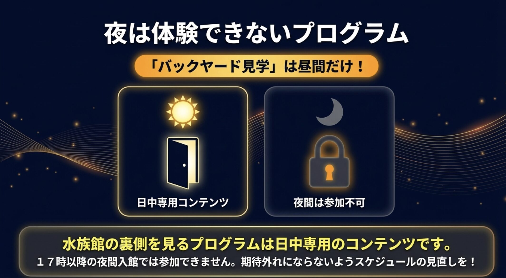 バックヤード見学は日中専用コンテンツ