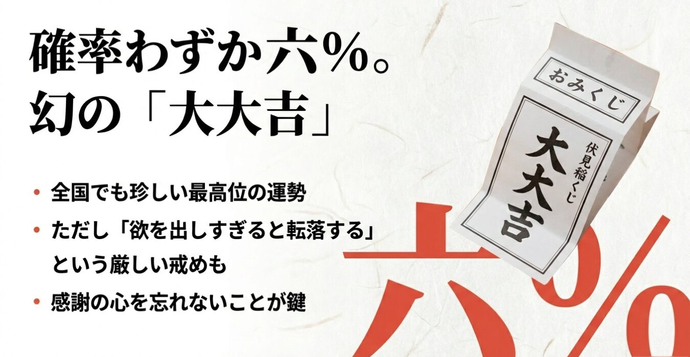 確率わずか六%。幻の大大吉は最高位の運勢ですが、欲を出しすぎると転落するという厳しい戒めもあり