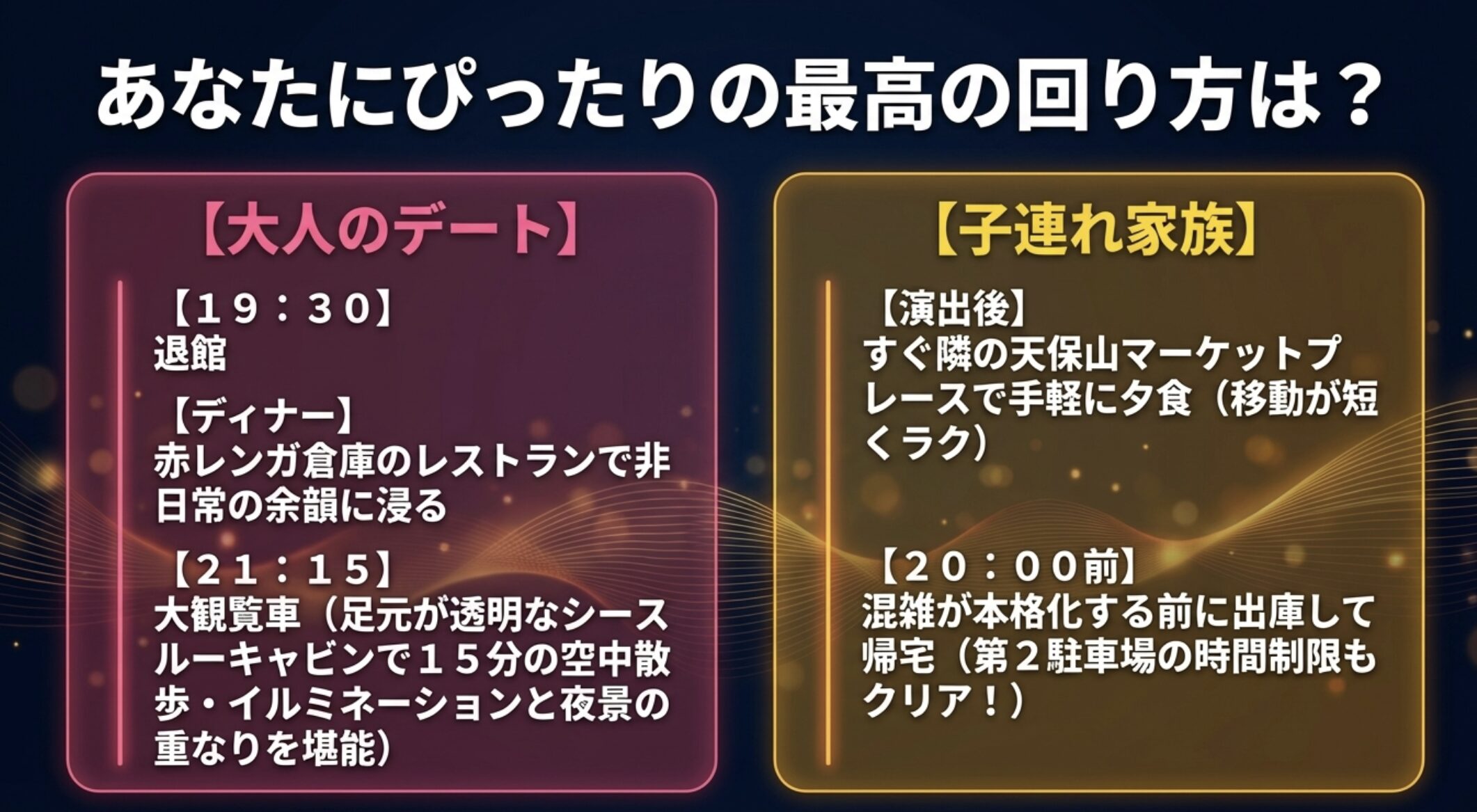 大人デートと子連れ家族向けの最高な回り方